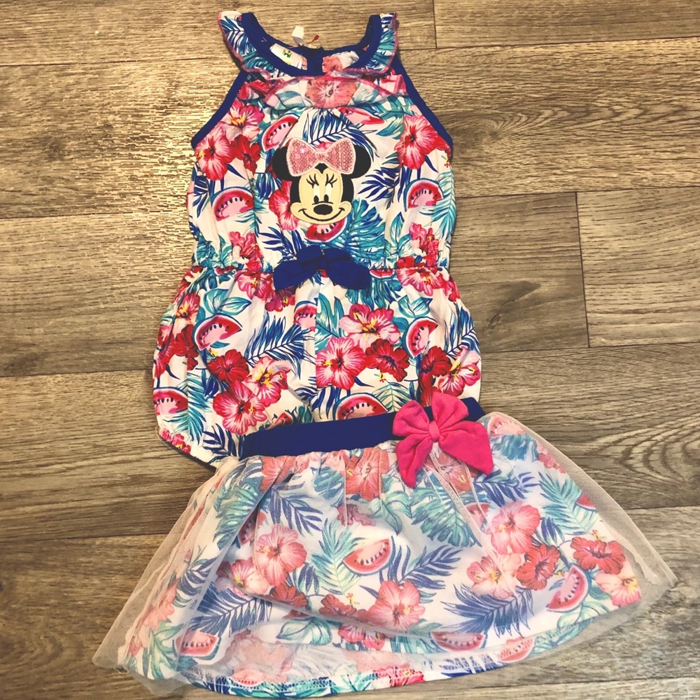 Disney Baby Hawaiian Floral Romper & Skirt NEW 0-3mo